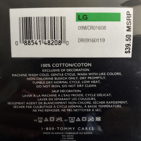 TOMMY HILFIGER NEW Mens L/G 42-44 100% Cotton 2 PACK White & Red Tees T-shirts - Picture 6 of 7